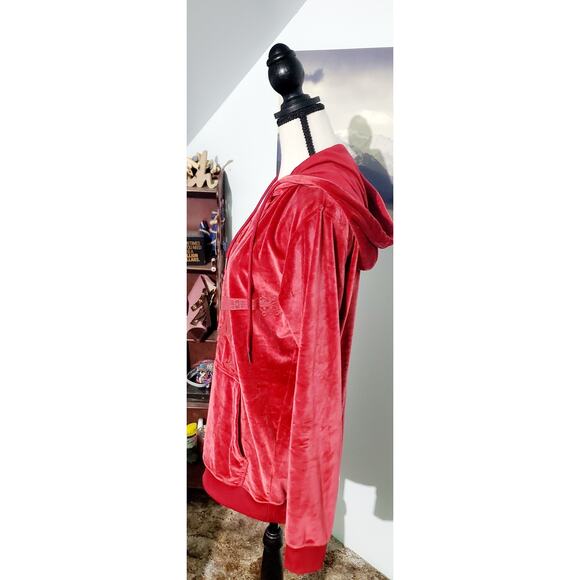 True Religion Mens Red Crushed Velour Budda Hoodie Size M Streetwear Hipster - Picture 5 of 11